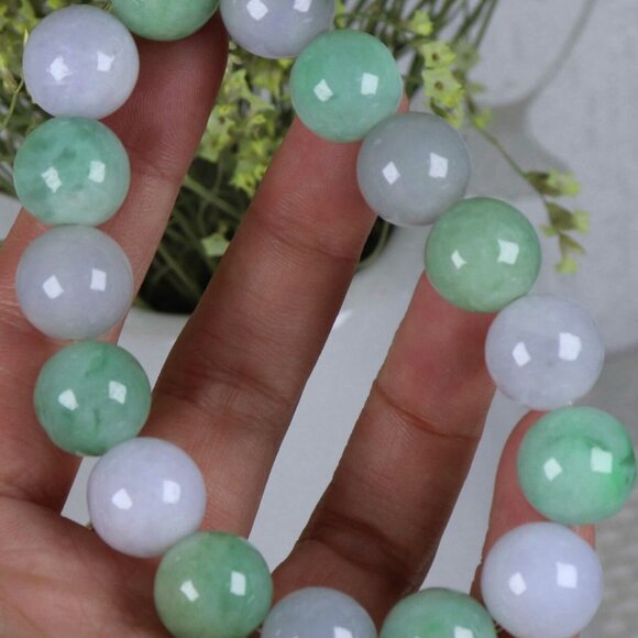 Certified Green/Lavend 100% Natural A Jade jadeite Φ13.5 mm Bead Bracelet Bangle - Picture 5 of 9